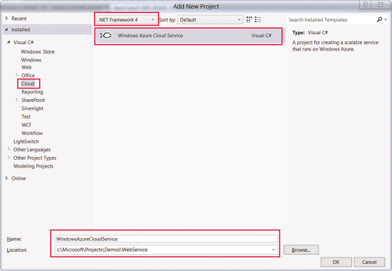 Adding a Cloud Service Project to the Web Service Solution