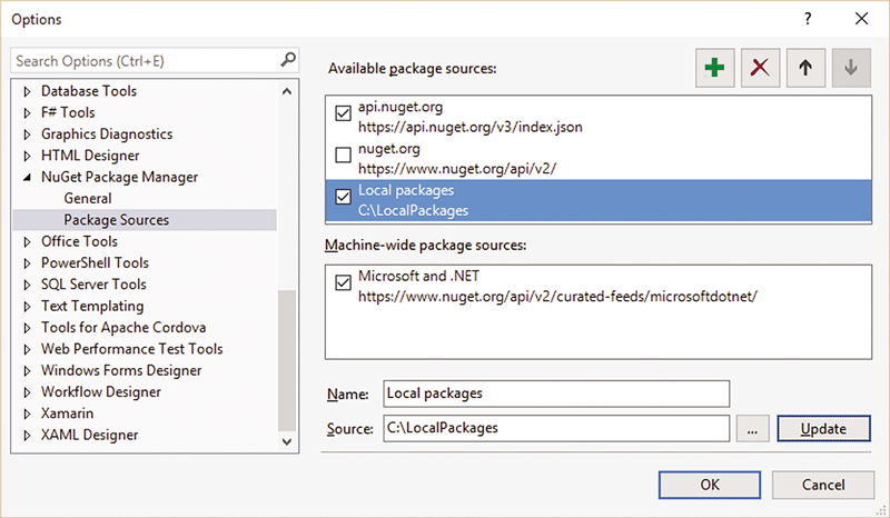 NuGet パッケージのソースとしてローカル リポジトリを追加
