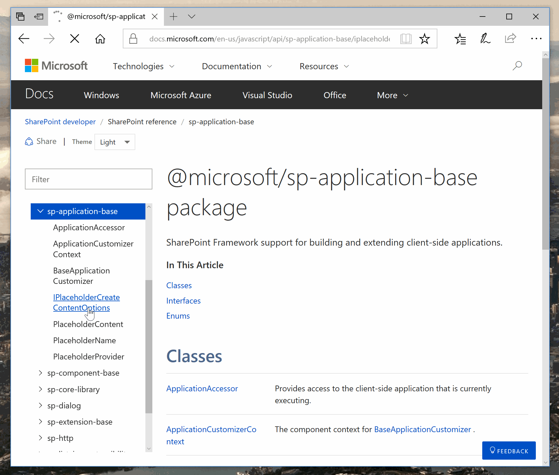 ドキュメント ドット microsoft dot com ブラウザー ページのアニメーション GIF。新しい Type Script ドキュメント ページが表示されています。