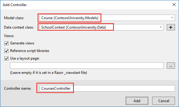 Add Courses controller