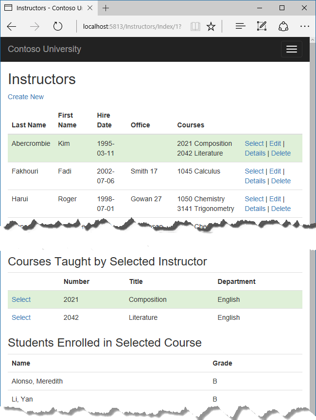 Instructors Index page