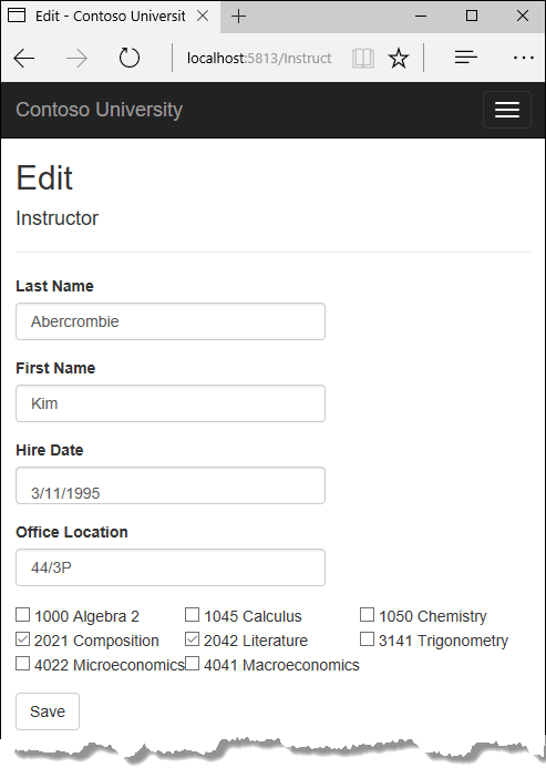 Instructor Edit page