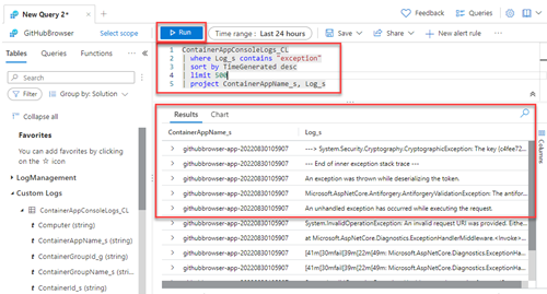 ログ クエリを示すスクリーンショット。