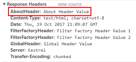 [About] ページの応答ヘッダーは、AboutHeader が追加されたことを示しています。