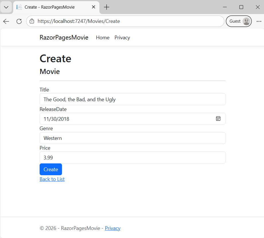 ページを作成します。