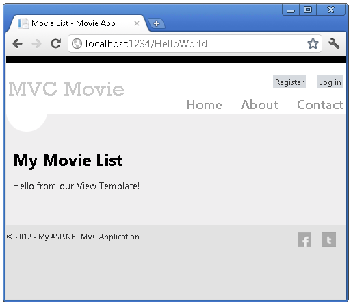 M V C Movie My Movie List ページを示すスクリーンショット。
