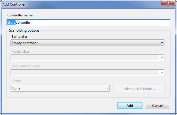 ミュージック ストア アプリケーションにストア コントローラー オプションを追加するための選択が表示されたウィンドウ メニューのスクリーンショット。
