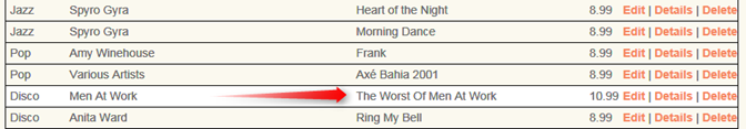 赤い矢印で強調表示されたアルバムの新しく更新された値を示すアルバム リストのスクリーンショット。