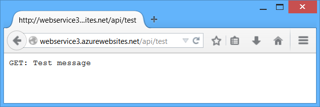 テスト メッセージが表示されている Web ブラウザー