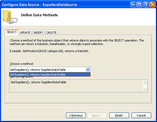 GetSuppliers() メソッドを使用して、キャッシュされたサプライヤー データを取得する