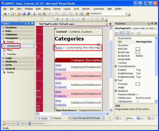 SiteMapPath を Default.aspx に追加する