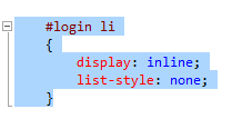ログイン リンクを水平方向に表示するための Style.css のスクリーンショット。