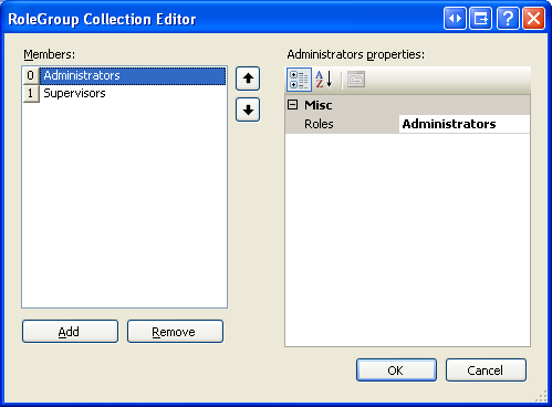 RoleGroup コレクション エディターを使用して LoginView のRole-Specific テンプレートを管理する