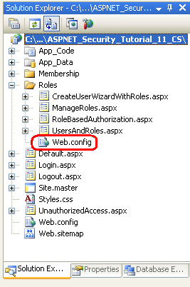 Web.config ファイルを Roles ディレクトリに追加する