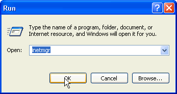 Screenshot that shows to start Internet Service Manager 1. Go to Start, 2. Click on run, and 3. Type inetmgr. Then click OK.