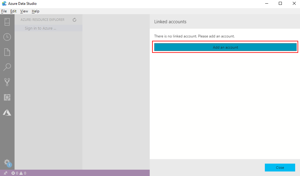 Screenshot of Add an Azure account screen.