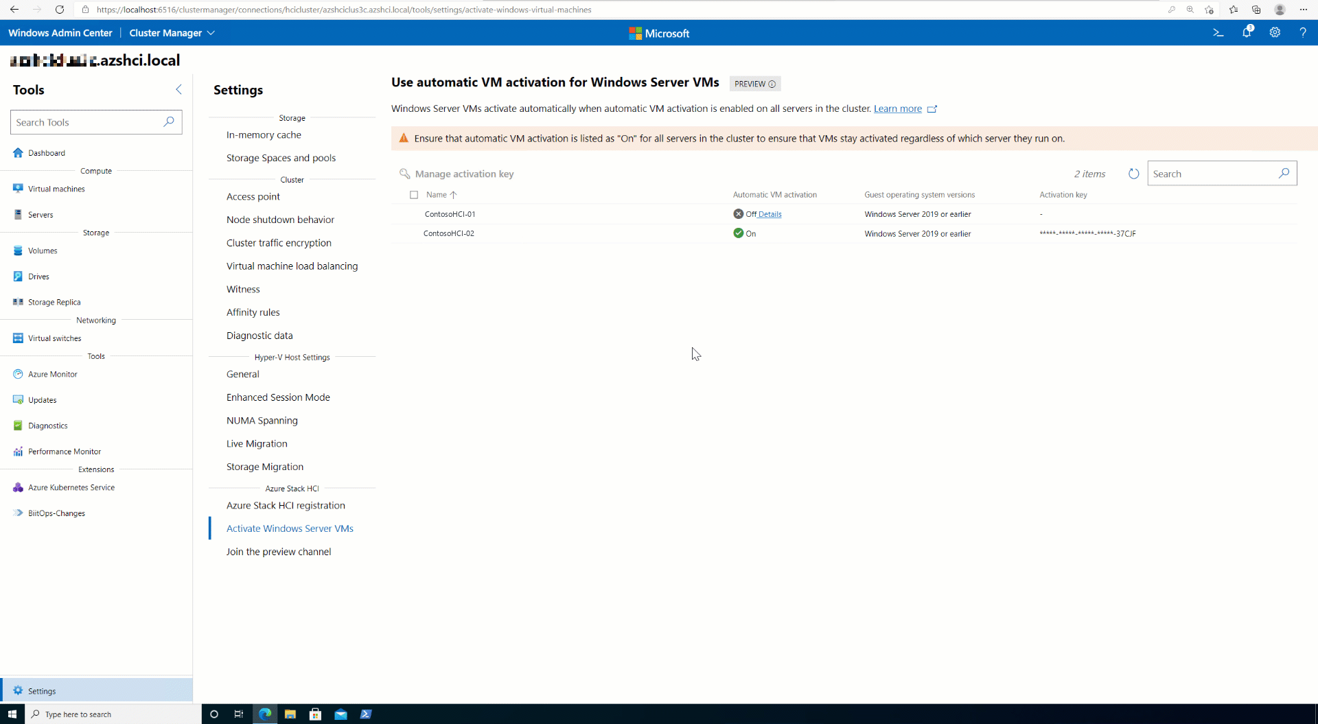 Windows Admin Center でキーを変更または追加する方法を示す短いデモ。