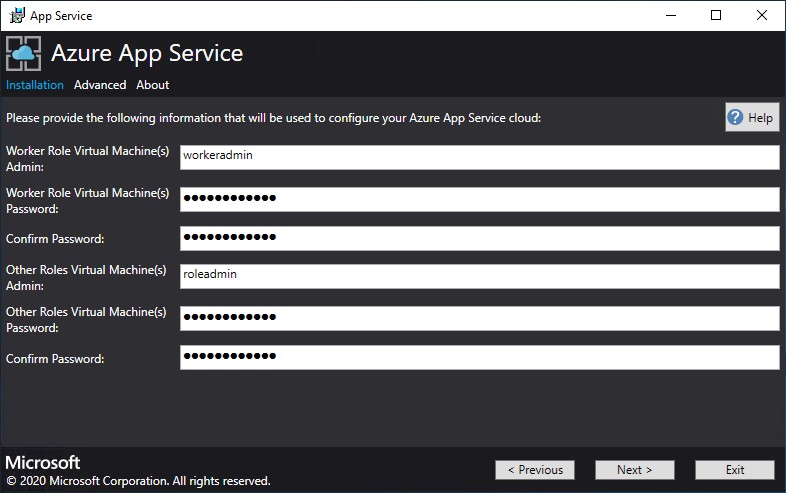 App Service インストーラーによって使用される Windows プラットフォーム イメージを選択する画面を示すスクリーンショット
