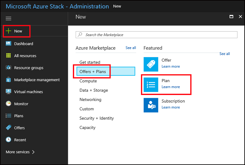 Azure Stack Hub 管理者ポータルでプランを選択する