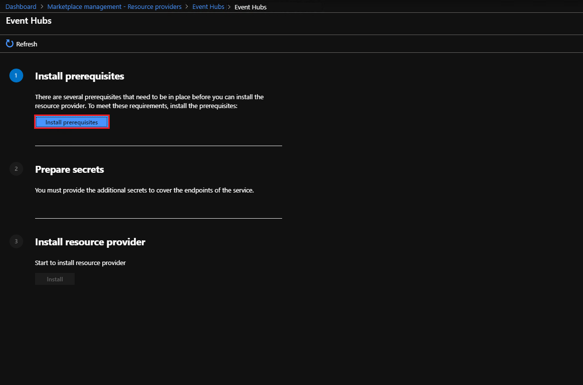 Marketplace Management の Event Hubs - 必須コンポーネントのインストール
