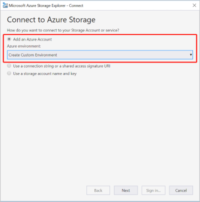 Azure Storage への接続