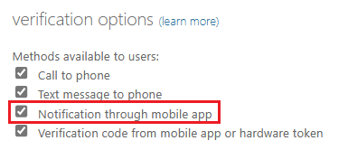 [Notifications through mobile app] (モバイル アプリによる通知) 設定のスクリーンショット。