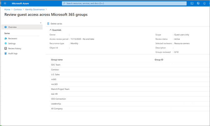 複数の Microsoft 365 グループに対するゲスト アクセスをレビューする