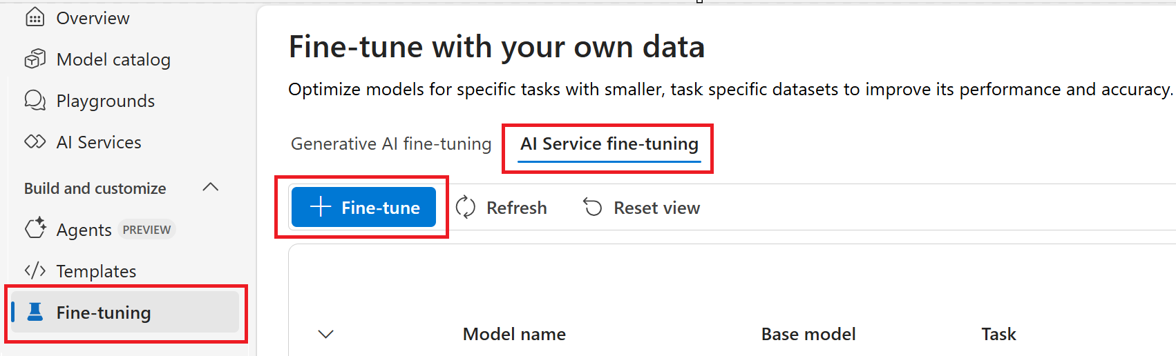 Foundry の微調整セレクターのスクリーンショット。