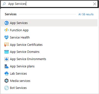 App Services の検索、Azure portal、PHP Web アプリの作成