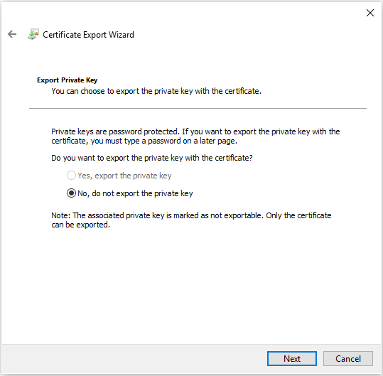 Do not export the private key