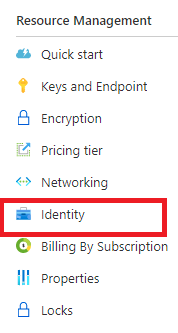 Screenshot of resource management identity tab in the Azure portal.