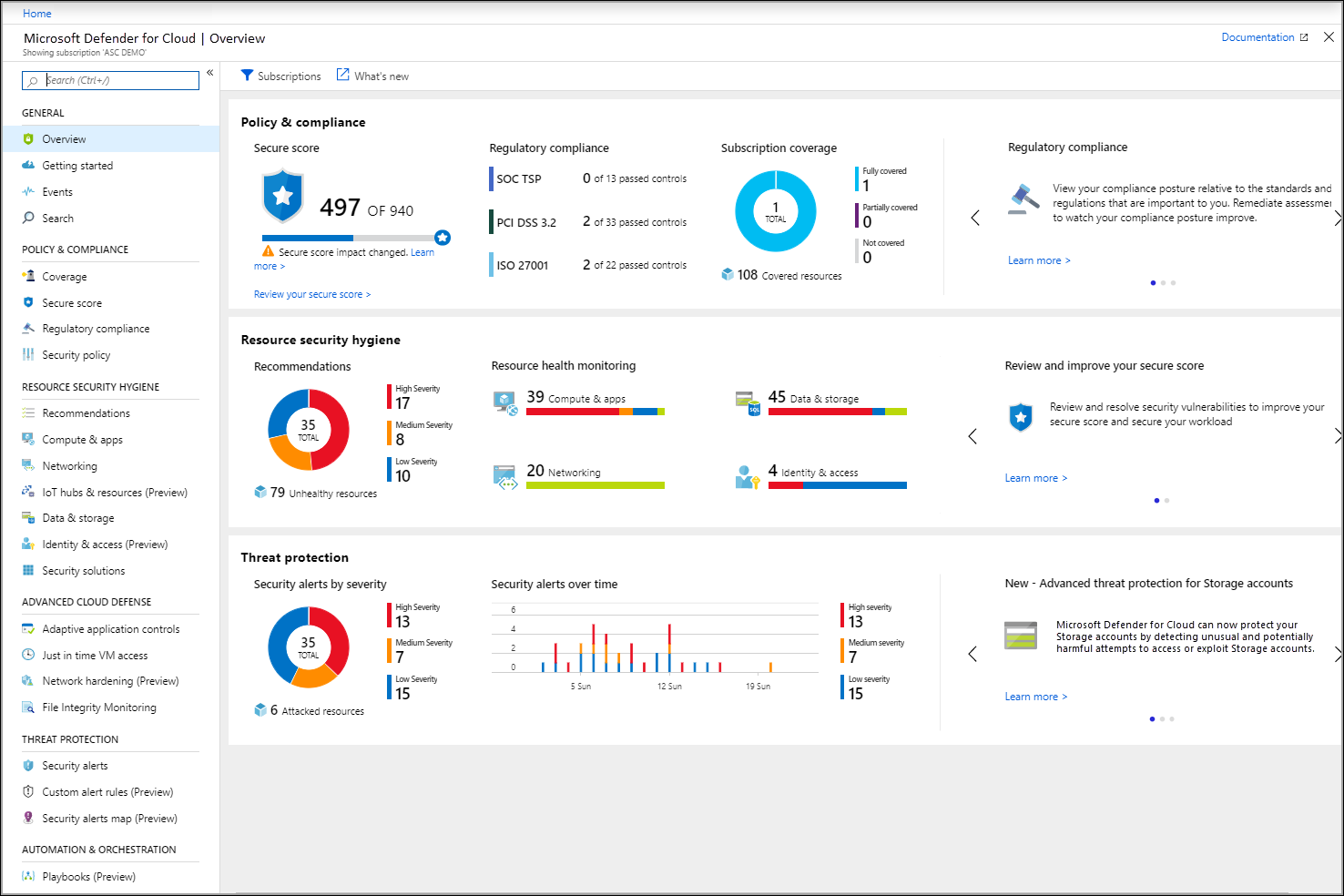 Defender for Cloud Overview dashboard blade opens