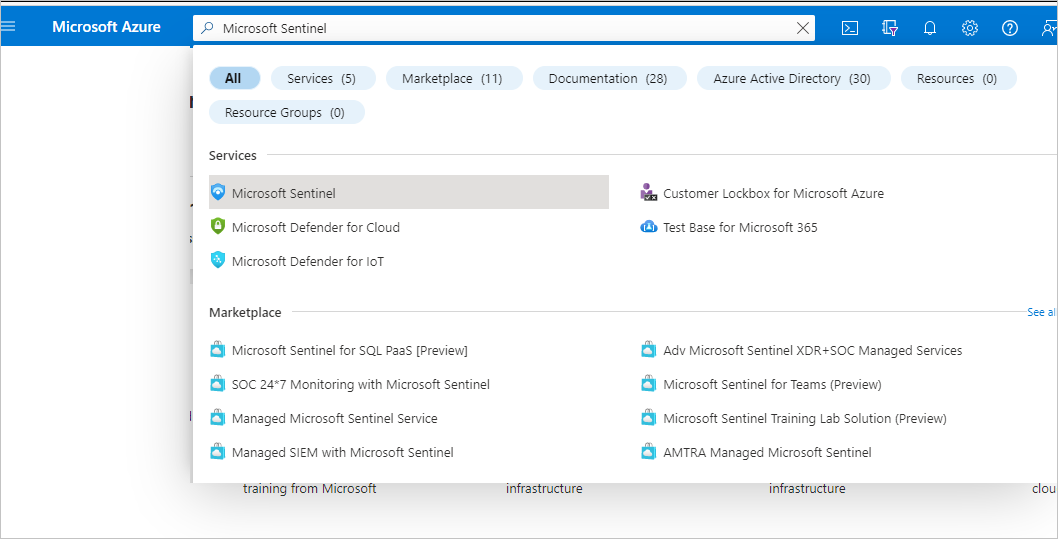 In the Azure portal search for the term 