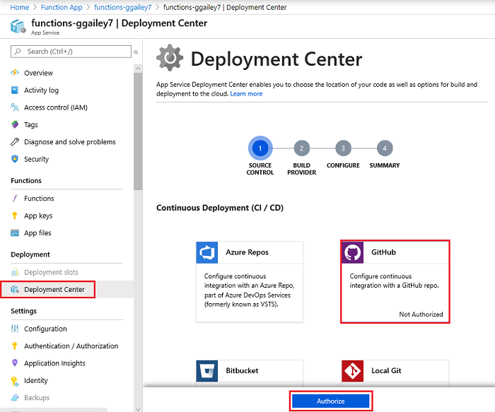 Azure App Service Deployment Center