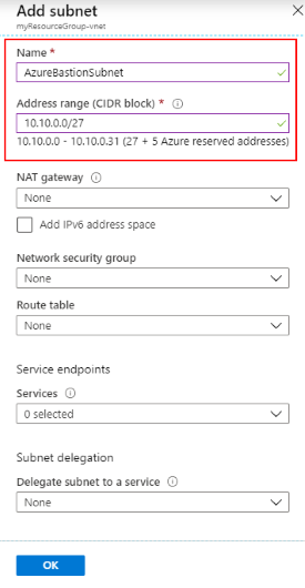 Azure Bastion ホストのサブネットを作成する
