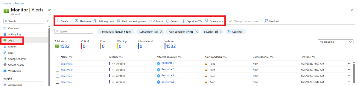 監視アラートのスクリーンショット。