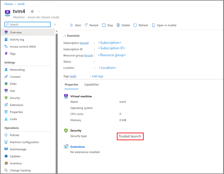 プロパティ ページを示すスクリーンショット。