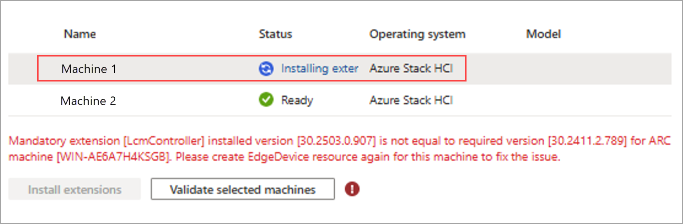 Azure ローカル コンピューターへの拡張機能のインストールのスクリーンショット。