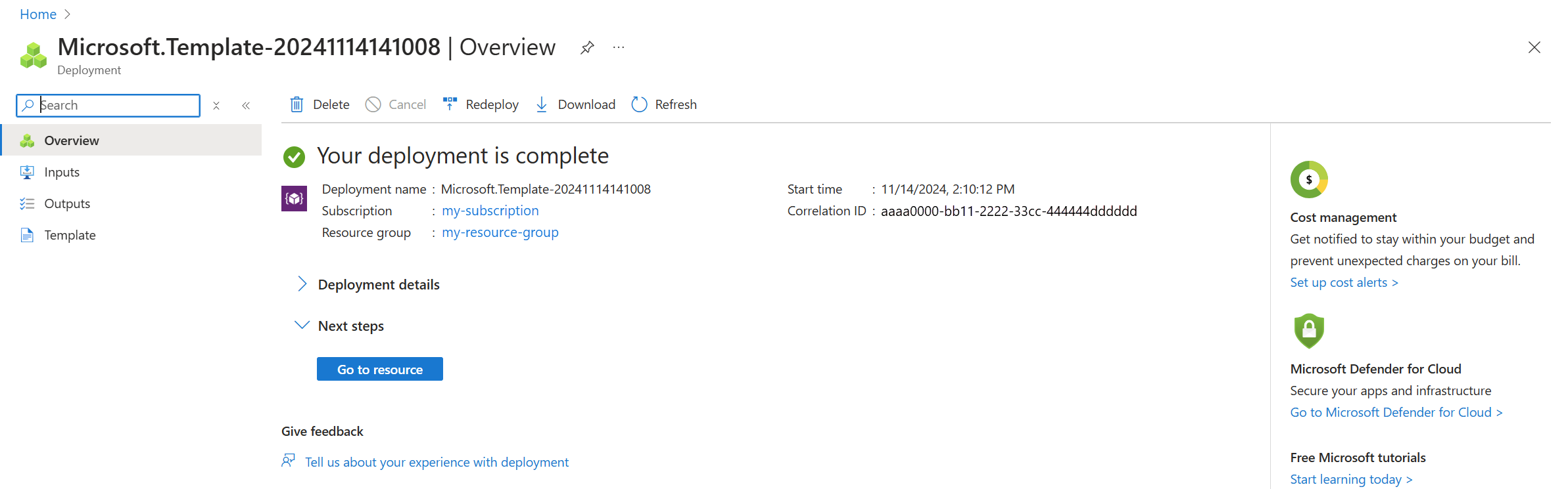 Azure portal でのデータ収集ルールの成功したデプロイを示すスクリーンショット。