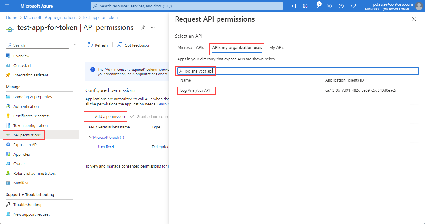 A screenshot that shows the Request API permissions page.
