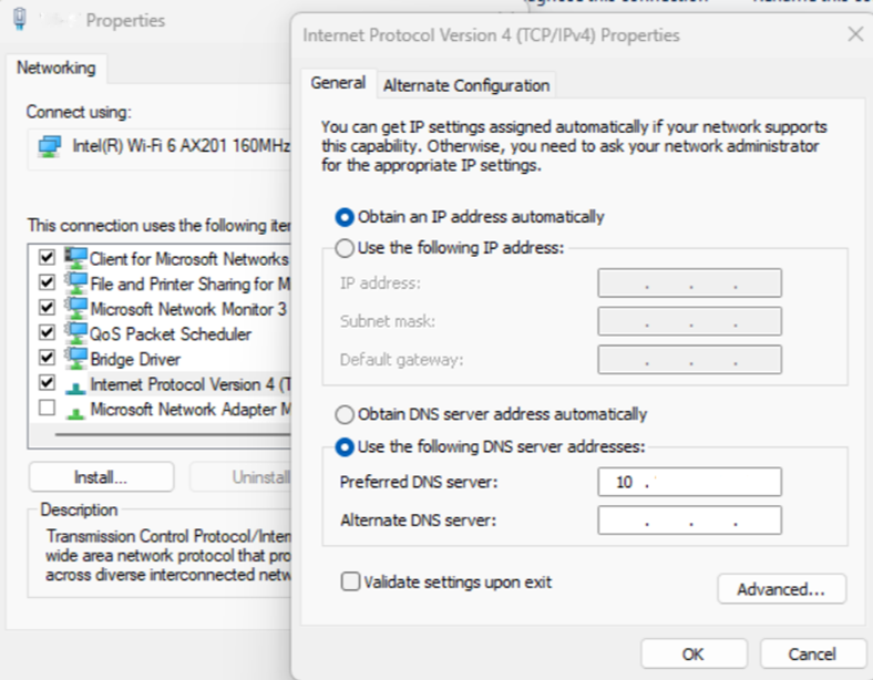 DNS サーバー IP を示すスクリーンショット。