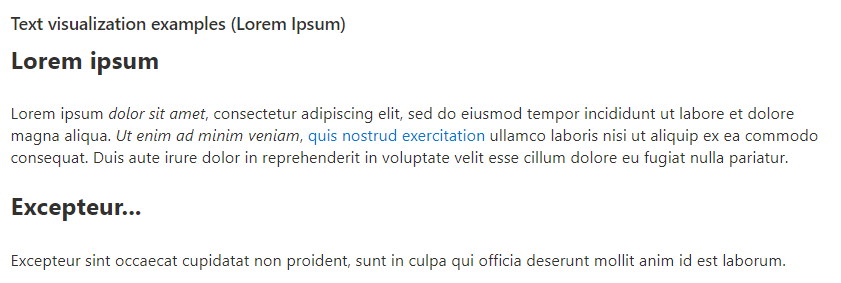 Azure portal でのブックのスクリーンショット。スクリーンショットでは、Markdown スタイルのテキスト視覚化の例が示されています。