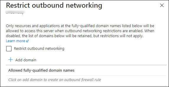 Screenshot of Outbound Networking pane with nothing selected