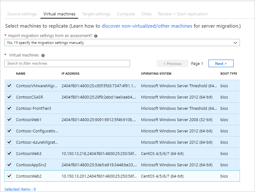 Screenshot of the Select VMs option.