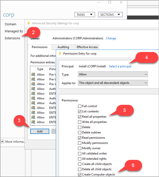 corp ユーザーのアクセス許可のインターフェイスを示すスクリーンショット。