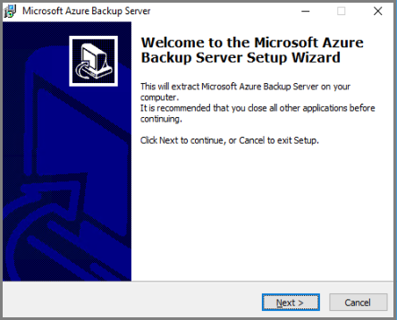 Microsoft Azure Backup セットアップ ウィザード