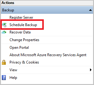 Windows Server のバックアップをスケジュールする方法を示すスクリーンショット。
