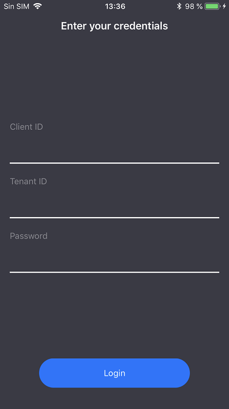 サービス プリンシパルの資格情報のフィールドが表示されているアプリの画面