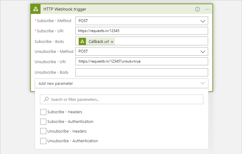 Screenshot shows Consumption workflow with HTTP Webhook trigger and more properties.