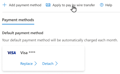 [電信送金による支払いに適用] ボタンが上部に表示されている [支払い方法] ページのスクリーンショット。